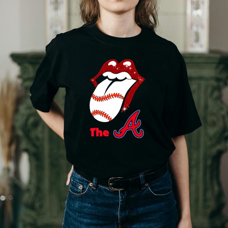 Glitter Braves Tongue Baseball T-Shirt For Fans And Sports Lovers - Image 2