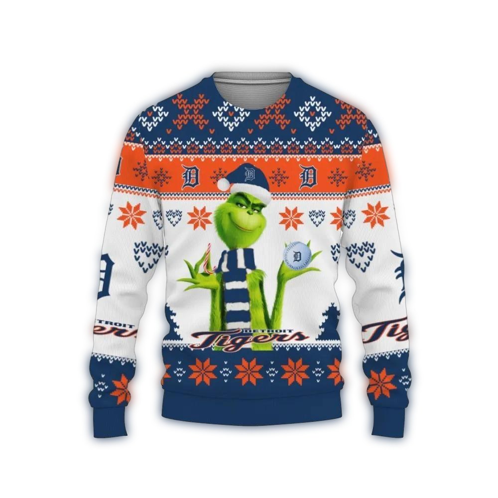 The Grinch Cute Detroit Tigers Christmas All Over Print Sweatshirt 1