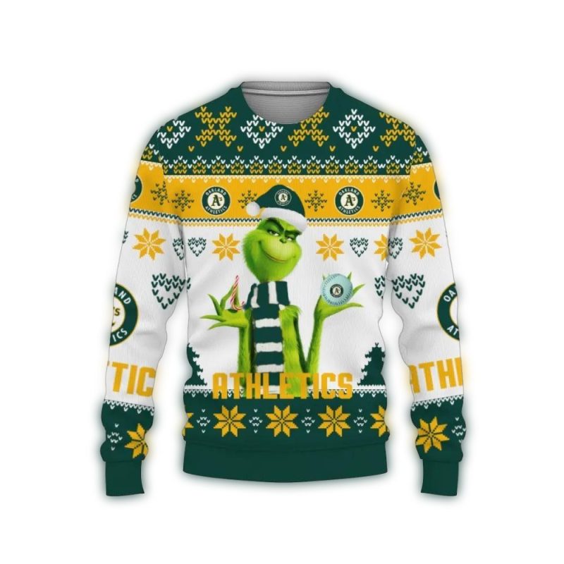The Grinch Cute Oakland Athletics Christmas Ugly Sweater 1
