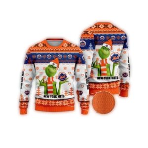 New York Mets Grinch Hold Logo Ugly Sweater For Holiday Cheer