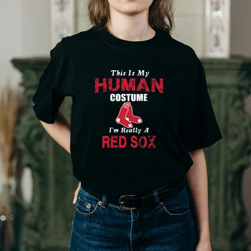 Funny Boston Red Sox T-Shirt – 'This Is My Human Costume' Design - Image 2