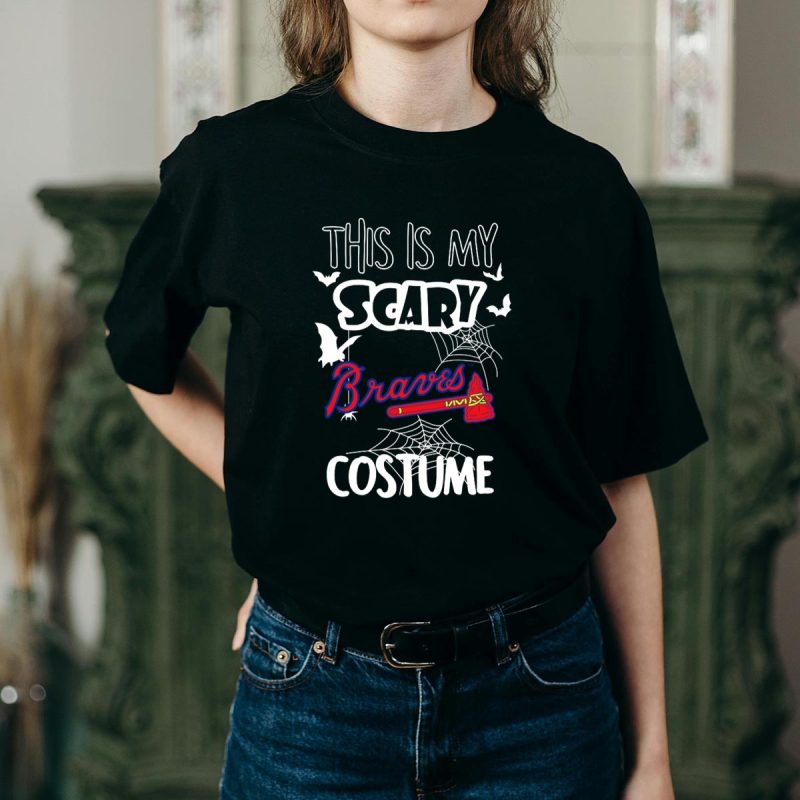 Scary Braves Costume T-Shirt With Bats And Webs Design For Halloween - Image 2