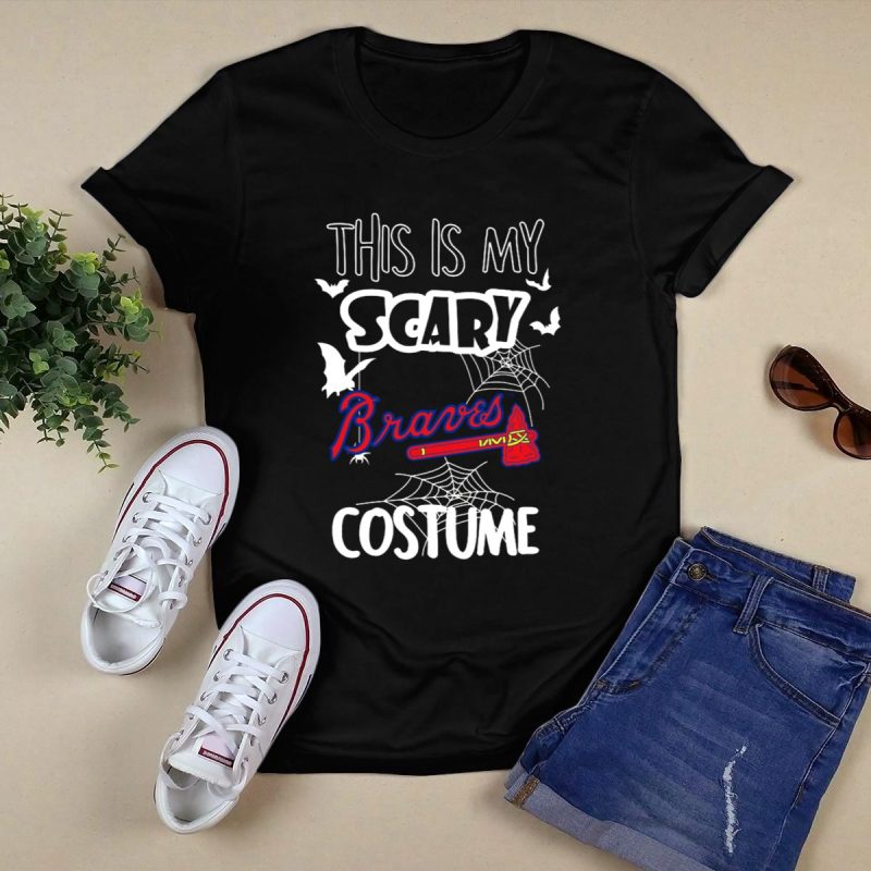 Scary Braves Costume T-Shirt With Bats And Webs Design For Halloween - Image 5
