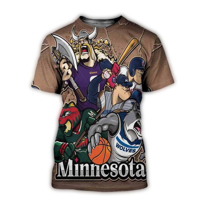 Timberwolves x Wild x Vikings x Twins Minnesota Sports Team AOP T Shirt 1