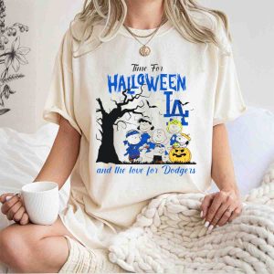 Halloween Dodgers Peanuts Characters T-Shirt - Fun La Apparel