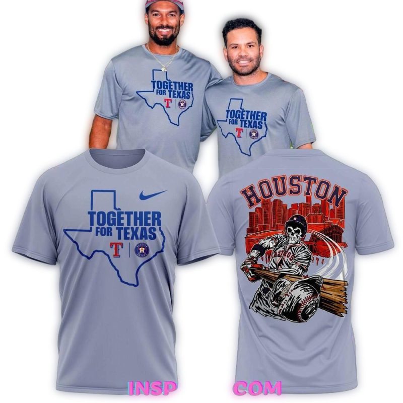 Together For Texas Skull Baseball Houston Astros All over Print T Shirt 1