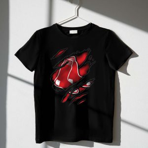 Torn Boston Red Sox Logo Claw Scratch Effect T-Shirt For Fans