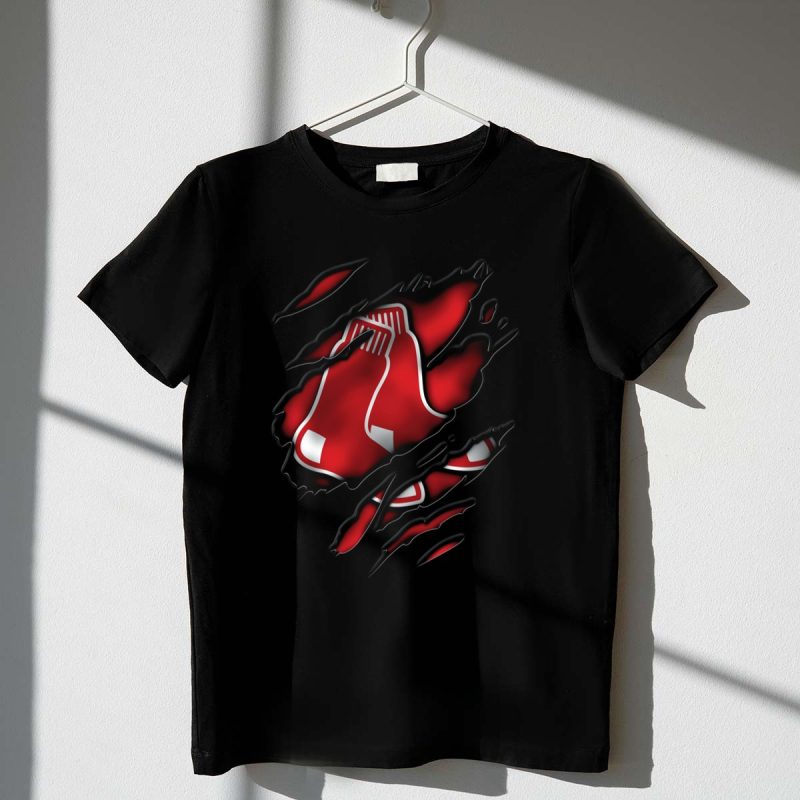 Torn Boston Red Sox Logo Claw Scratch Effect T Shirt t shirt 1 1