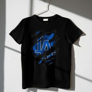 Los Angeles Dodgers Claw Marks T-Shirt - Ripped Logo Design