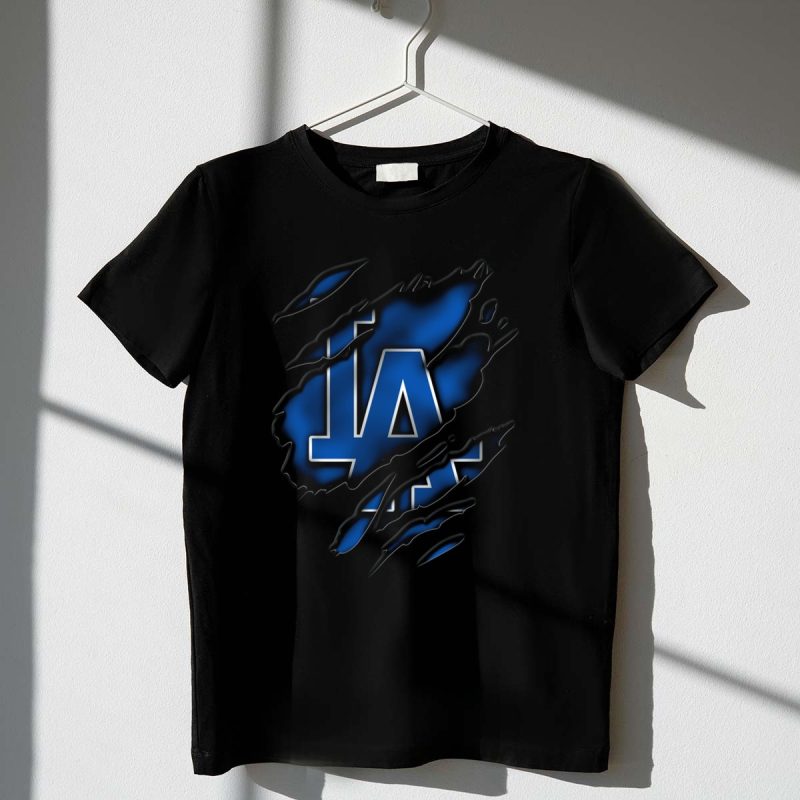 Torn Los Angeles Dodgers LA Logo Ripped Claw Marks T Shirt.jpeg t shirt 1 1