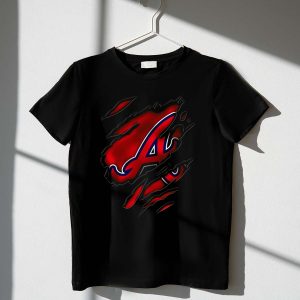 Atlanta Braves Torn V3 Red Letter A T-Shirt With Rip Claw Marks