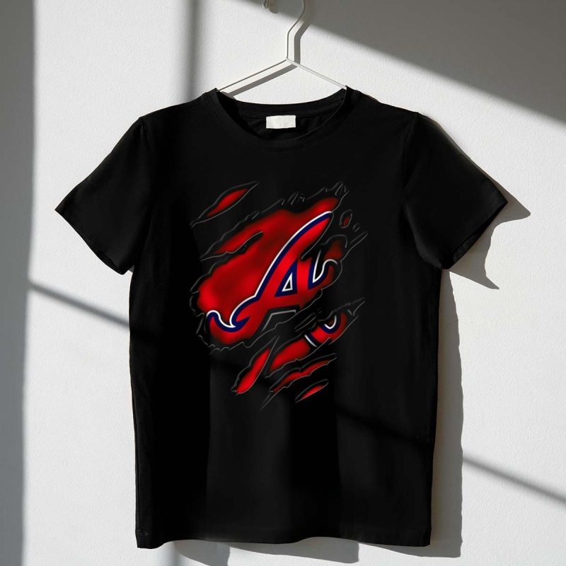 Atlanta Braves Torn V3 Red Letter A T-Shirt With Rip Claw Marks