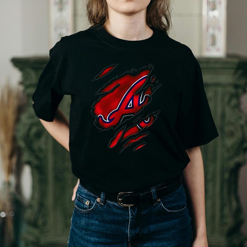 Atlanta Braves Torn V3 Red Letter A T-Shirt With Rip Claw Marks - Image 2