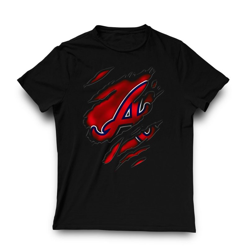 Atlanta Braves Torn V3 Red Letter A T-Shirt With Rip Claw Marks - Image 3