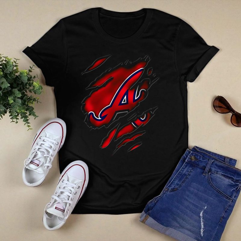 Atlanta Braves Torn V3 Red Letter A T-Shirt With Rip Claw Marks - Image 5