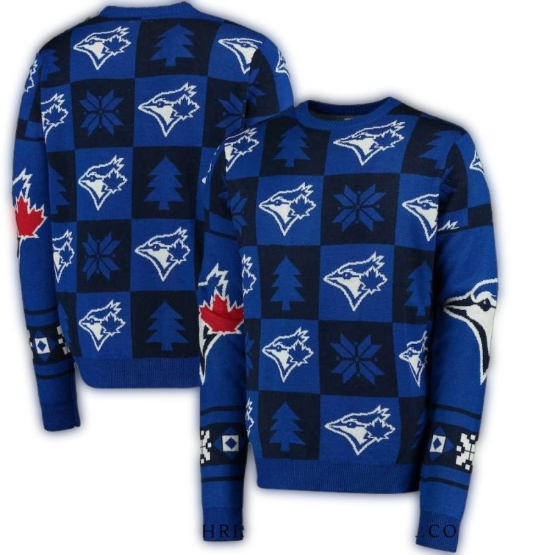 Toronto Blue Jays Checkered Pattern Christmas Ugly Sweater 1