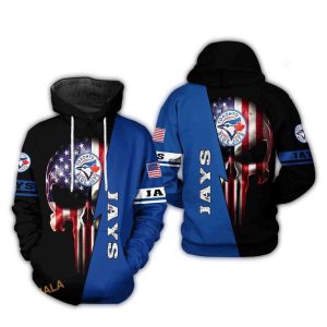 Toronto Blue Jays American Skull Punisher All-Over Print Hoodie