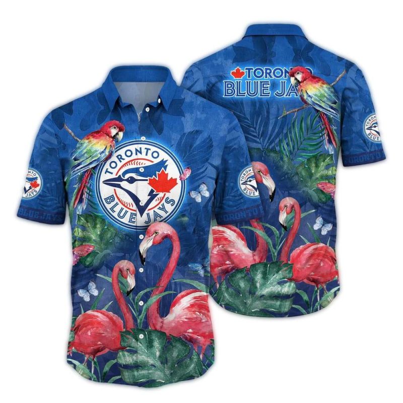 Toronto Blue Jays Flamingo and Parrot Art Hawaiian Shirt 1