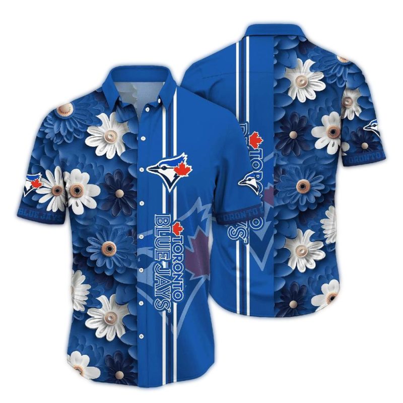 Toronto Blue Jays Floral Flower Stripe Hawaiian Shirt 1