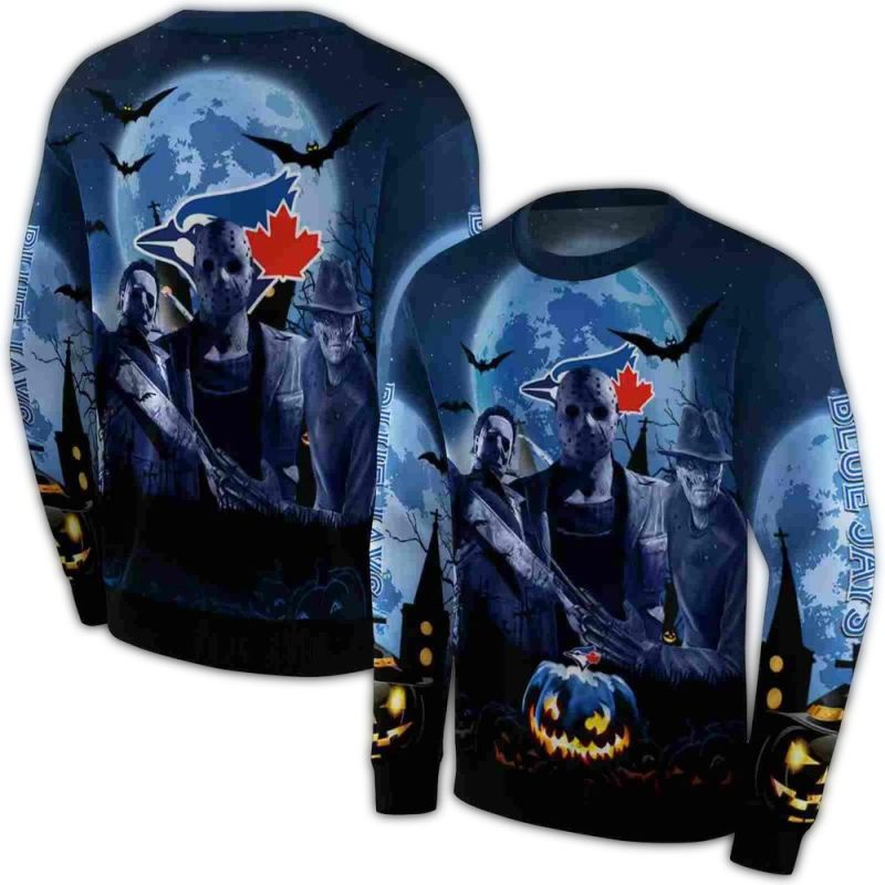 Toronto Blue Jays Friends Horror Halloween AOP Sweatshirt 1