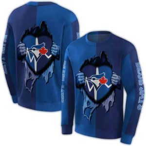 Toronto Blue Jays Heartbeat Graphic All Over Print Sweatshirt