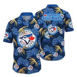 Toronto Blue Jays Hawaiian Shirt With Leaf Pattern Design