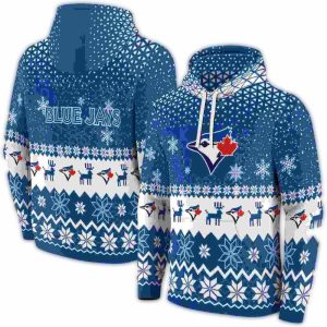 Toronto Blue Jays Christmas Hoodie With Reindeer Motif All Over Print