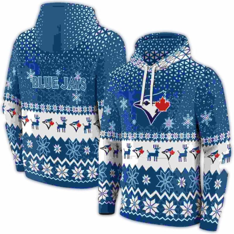 Toronto Blue Jays Reindeer Motif Christmas AOP Hoodie 1