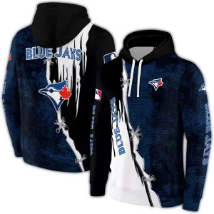 Toronto Blue Jays All Over Print Ripped Pattern Hoodie For Fans