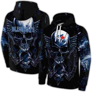 Toronto Blue Jays Skull Art All-Over Print Hoodie For Fans