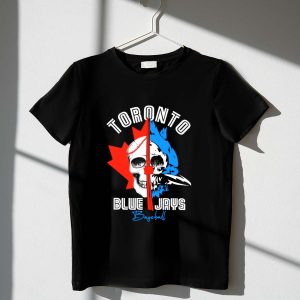 Toronto Blue Jays Skull Graphic T-Shirt With Canadian Flag Design