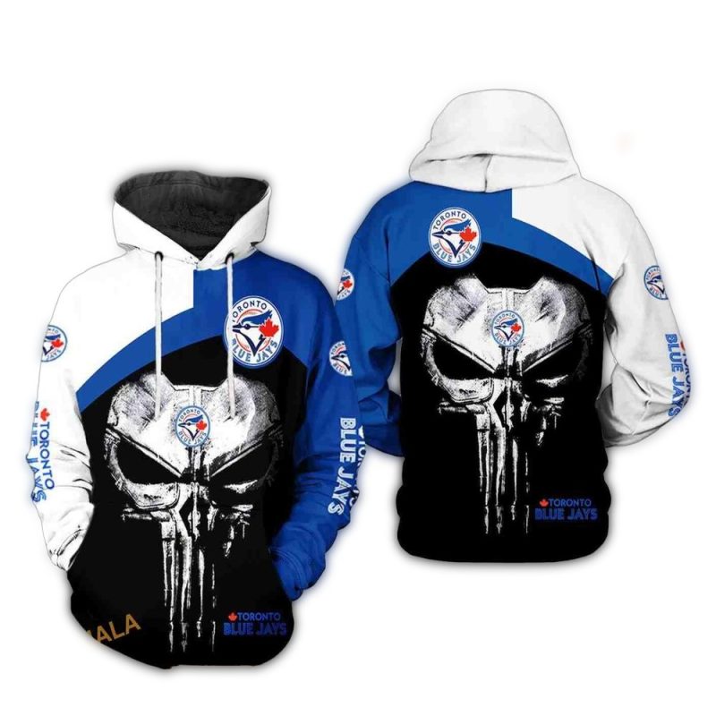 Toronto Blue Jays Skull Punisher AOP Hoodie 1