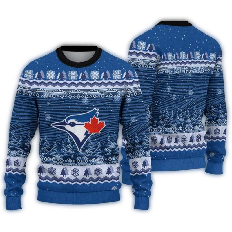 Toronto Blue Jays Tree Pattern Ugly Sweater 1