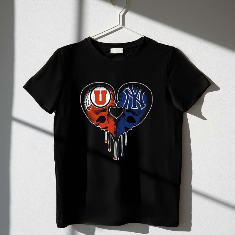 Utah Utes New York Yankees Skull Heart Love T Shirt t shirt 1 1