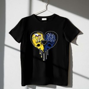 Vikings Yankees Skull Heart Graphic T-Shirt For Fans