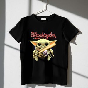 Washington Nationals Baby Yoda T-Shirt With Baseball Bat And Ball Design