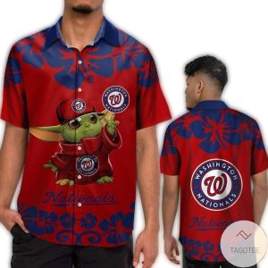 Washington Nationals Baby Yoda Floral Hawaiian Shirt For Kids