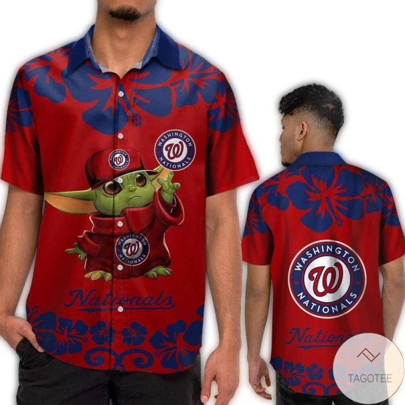 Washington Nationals Baby Yoda Flower Hawaiian Shirt 1