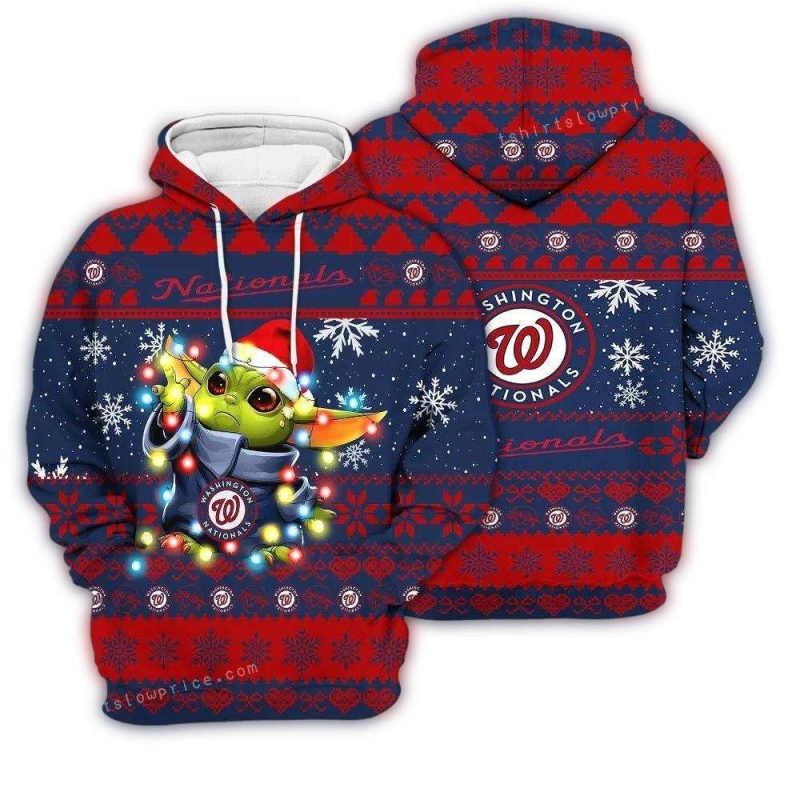Washington Nationals Baby Yoda Star Wars Ugly Christmas All over Print Hoodie 1