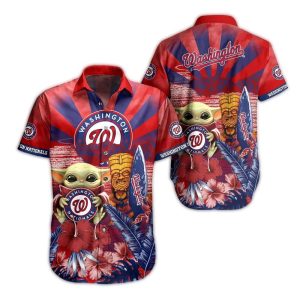 Washington Nationals Baby Yoda Tiki Hawaiian Shirt For Kids