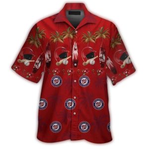 Washington Nationals Tropical Hawaiian Shirt With Ball Helmet Design