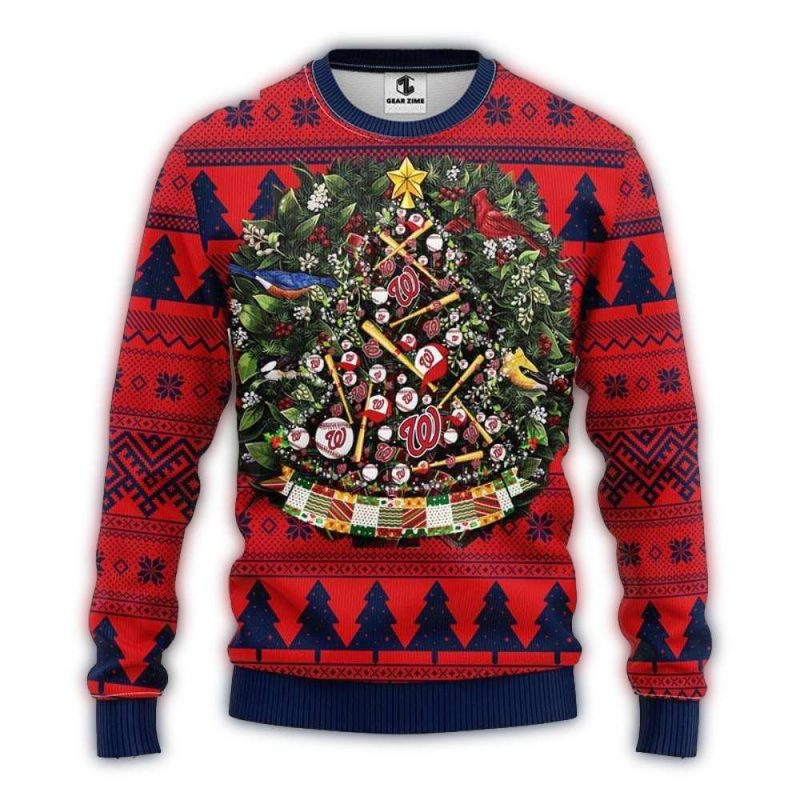 Washington Nationals Ball Tree Christmas Ugly Sweater 1