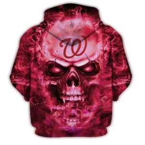 Washington Nationals Skull Fire All-Over Print Hoodie For Baseball Fans