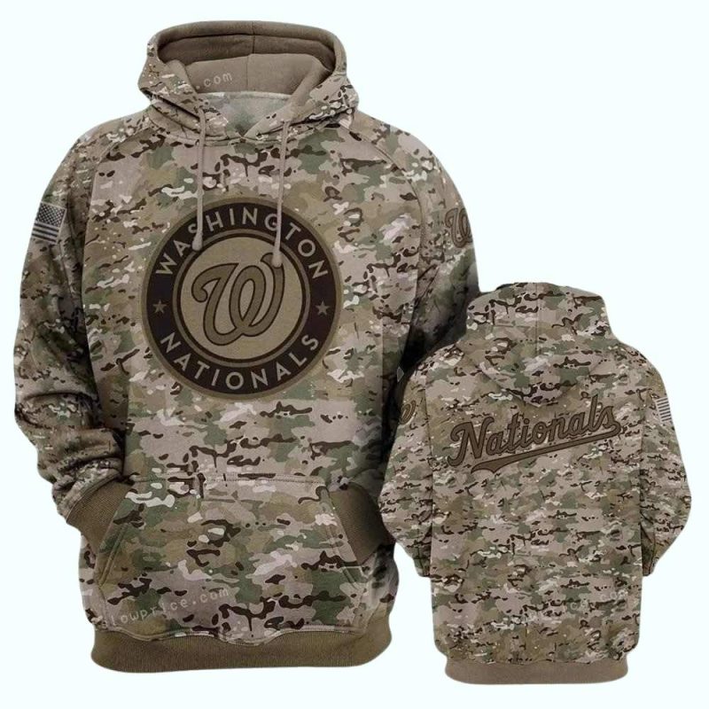 Washington Nationals Camo Veteran All over Print Hoodie 1
