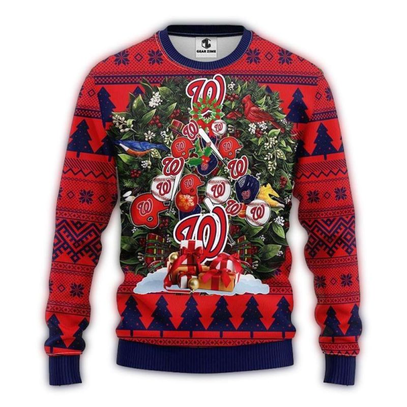 Washington Nationals Christmas Baseball Ornament Ugly Sweater 1