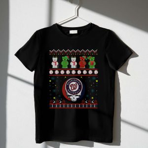 Washington Nationals Christmas Bears Grateful Dead Skull Holiday T-Shirt