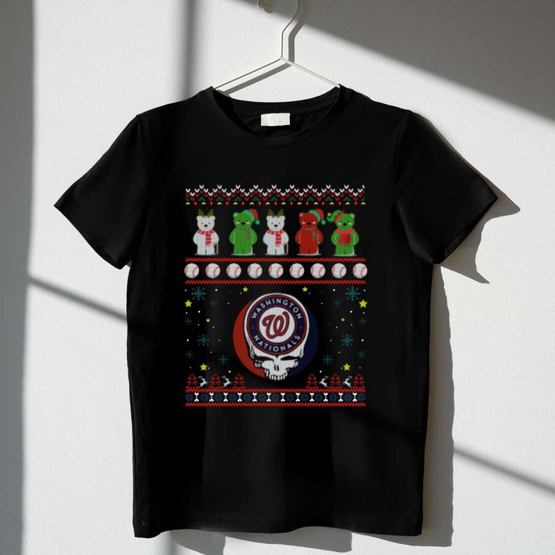 Washington Nationals Christmas Bears and Grateful Dead Skull Holiday T Shirt t shirt 1 1
