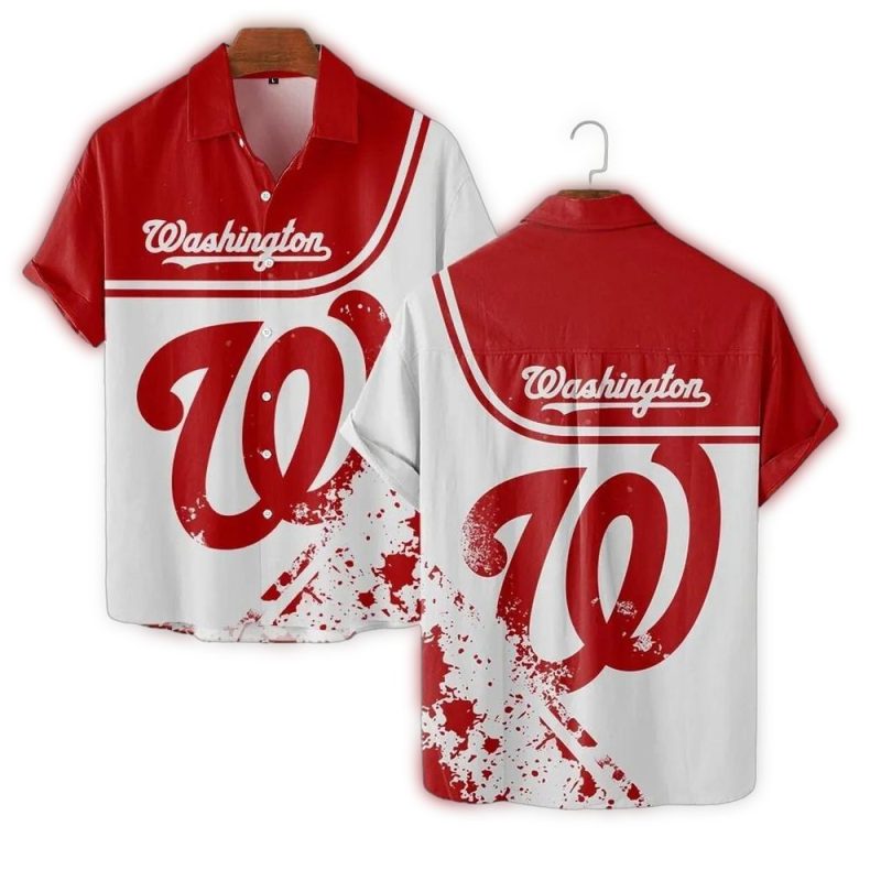 Washington Nationals Distress Red and White Hawaiian Shirt 1