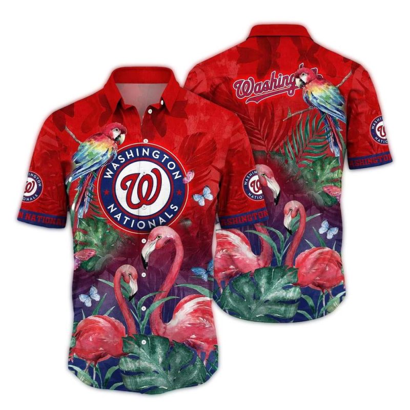 Washington Nationals Flamingo and Parrot Art Hawaiian Shirt 1