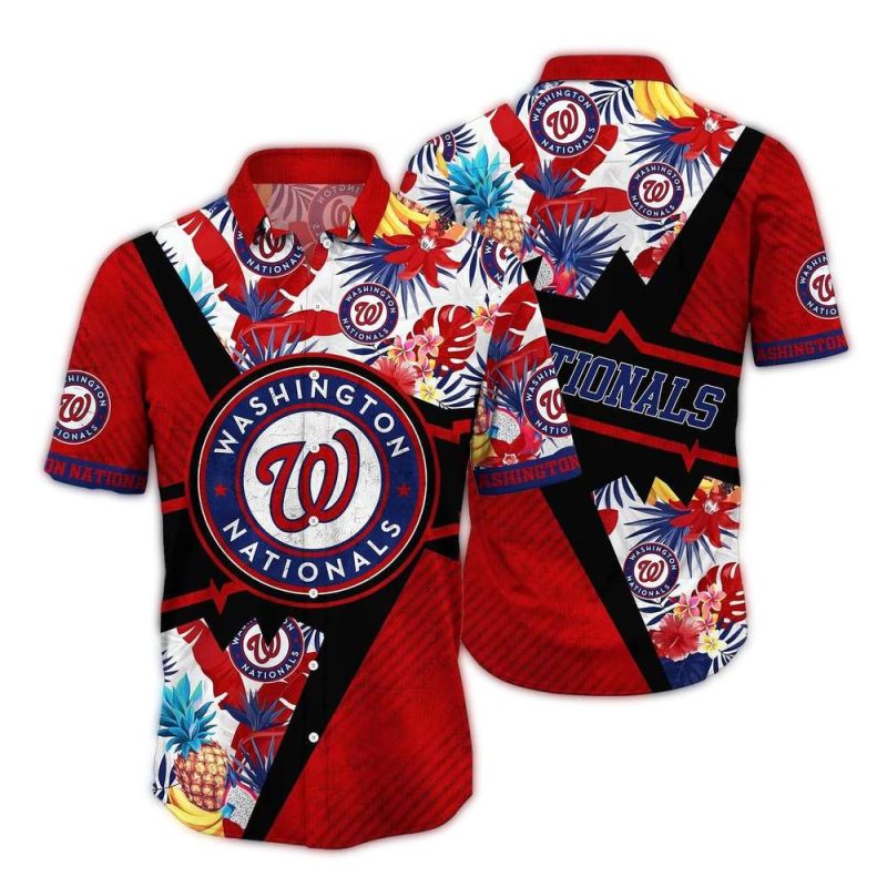Washington Nationals Floral Flower Leafs and Pineapple Hawaiian Shirt 1